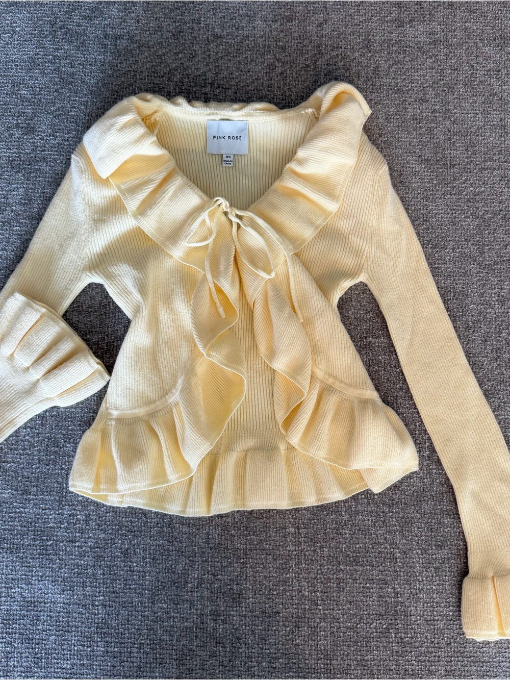 Soft Pale Yellow Ruffled Tie open stomach Sweater
